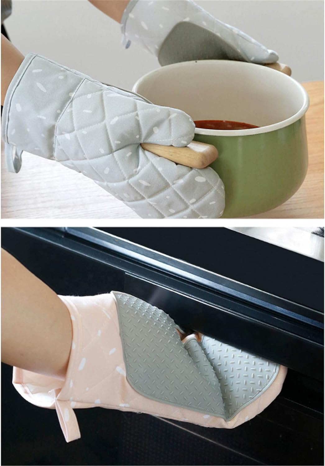 鍋つかみ 耐熱ミトン オーブンミトン 鍋敷き なべつかみ キッチンミトン 耐熱鍋つかみ クッキング用 バーベキュー用 電子レンジ 滑り止め かわいい フリーサイズ 男女兼用 つり下げ可能 調理用手袋 高温対応