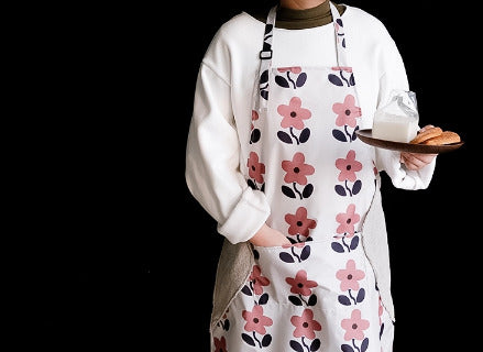 北欧風 花柄 エプロン カフェエプロン 防水タイプ 首掛け型